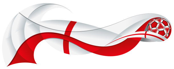 白色和红色的足球在白色背景上留下了英国国旗颜色的波浪形式的抽象痕迹图片下载