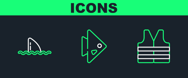 在海浪和鲨鱼鳍设置线救生衣图片下载