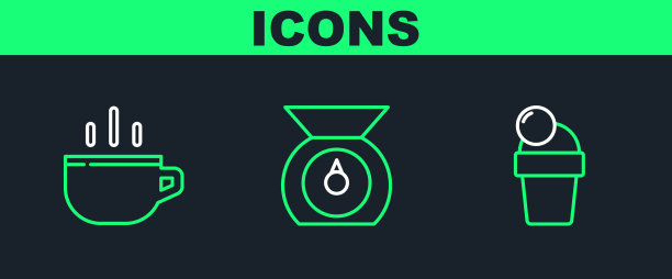 设置线冰淇淋咖啡杯和刻度图标图片下载