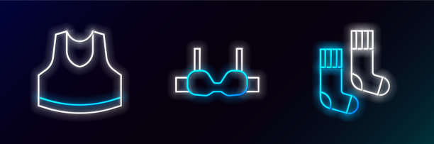 设置线袜子汗衫和胸罩图标发光图片下载