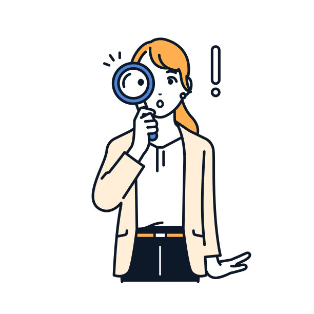 一个穿着西装的女人透过放大镜看的矢量插图材料图片下载