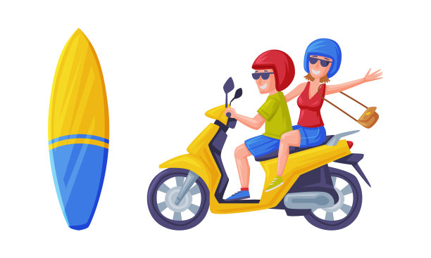 在巴厘岛，男女驾驶着小型摩托车或摩托车图片下载