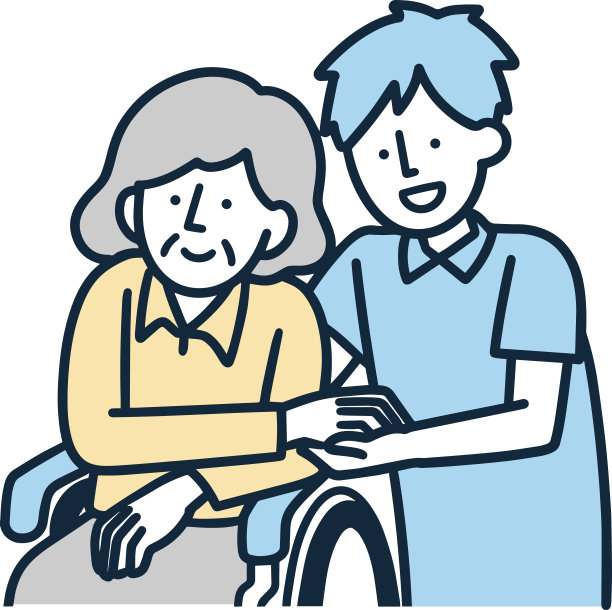 坐轮椅的老年妇女和男性护工图片下载