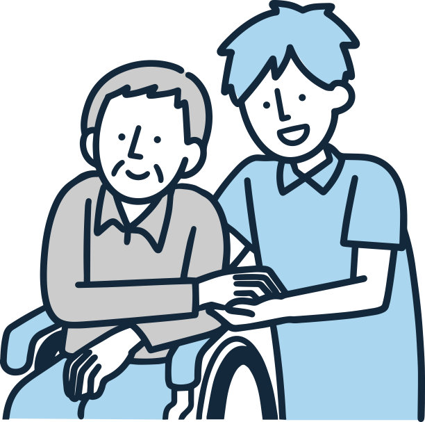 坐轮椅的老人和男性护工图片下载