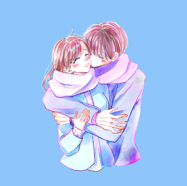 一对情侣在冬天拥抱的插图图片下载