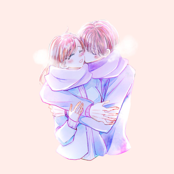 一对情侣在冬天拥抱的插图图片下载