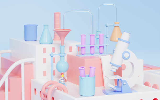 显微镜等化学实验设备上台，三维渲染。图片下载