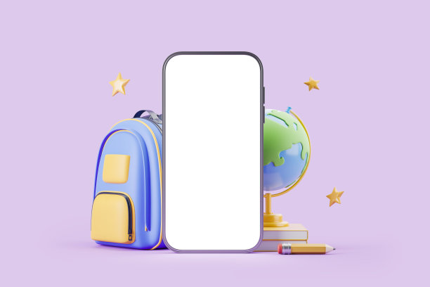 智能手机模型屏幕，地球仪和紫罗兰色背景的书籍图片下载