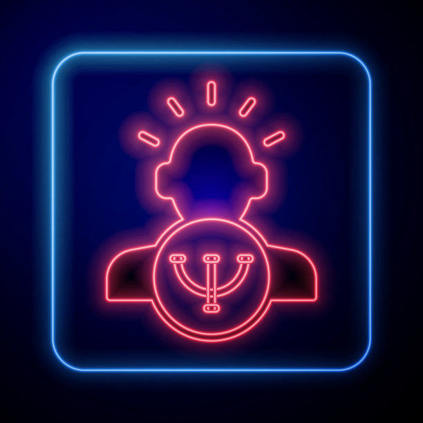 发光的霓虹灯心理学图标孤立在黑色上图片下载