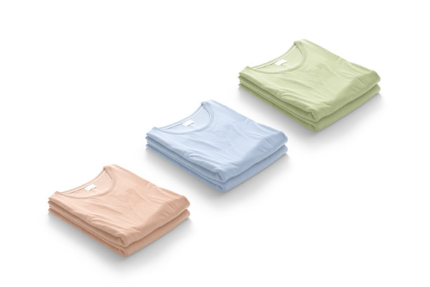 空白彩色折叠方形t恤模型堆栈，侧视图图片下载