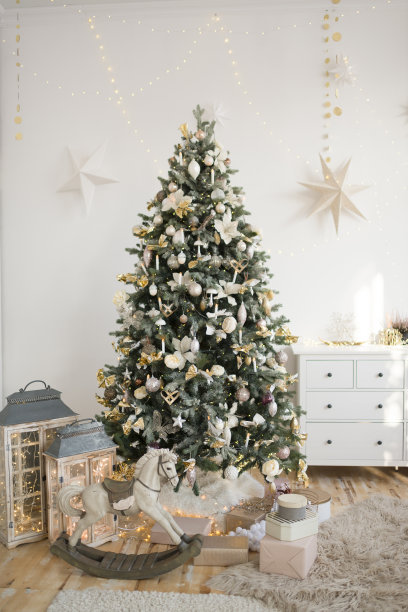 新年室内装饰一棵圣诞树图片下载