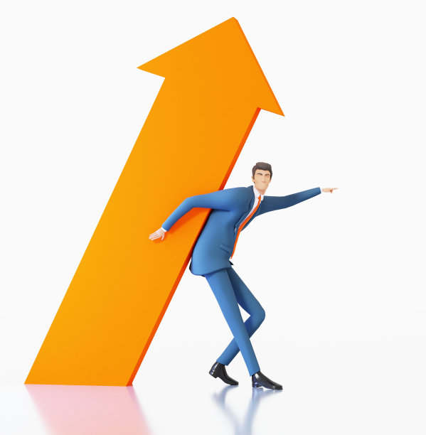 西装革履的成功商人拔出了大箭头。解决问题，帮助和支持想法。3 d渲染图图片下载
