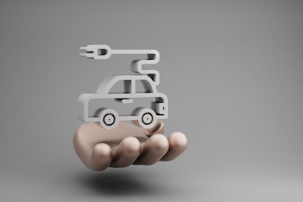 美丽的抽象插图金手握电动汽车符号图标在灰色的背景。3 d渲染插图。设计的背景图案。拯救生态。图片下载