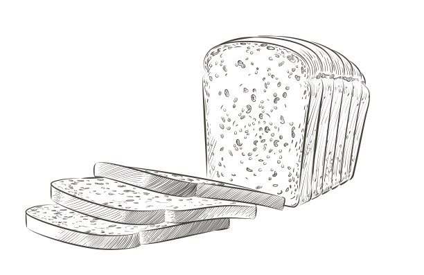 向量切片面包。切好的作三明治用的方形烤面包。图标,图标。素描写实线复古插图图片下载