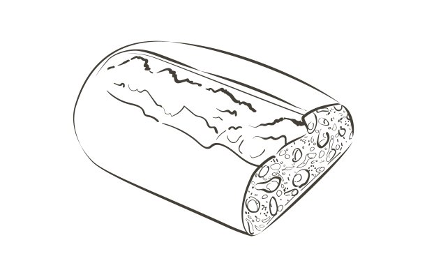 向量面包。黑麦圆面包或全谷物烤面包。图标,图标。素描写实线复古插图图片下载