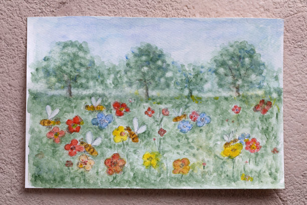 水彩作画草地图片下载