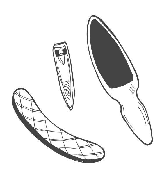 基本的指甲工具，指甲消毒锉，手写的涂鸦素描和文字，孤立矢量插图图片下载