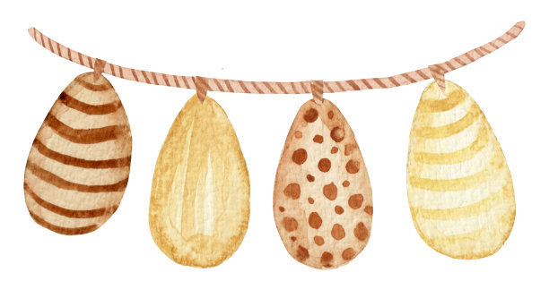 彩色水彩复活节花环与鸡蛋在棕色隔离在白色背景。图片下载