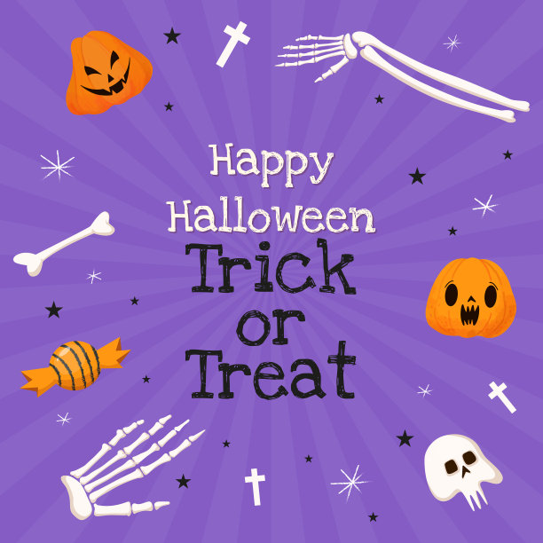 万圣节快乐，不给糖就捣蛋的南瓜骨头穿过头骨和糖果图片下载