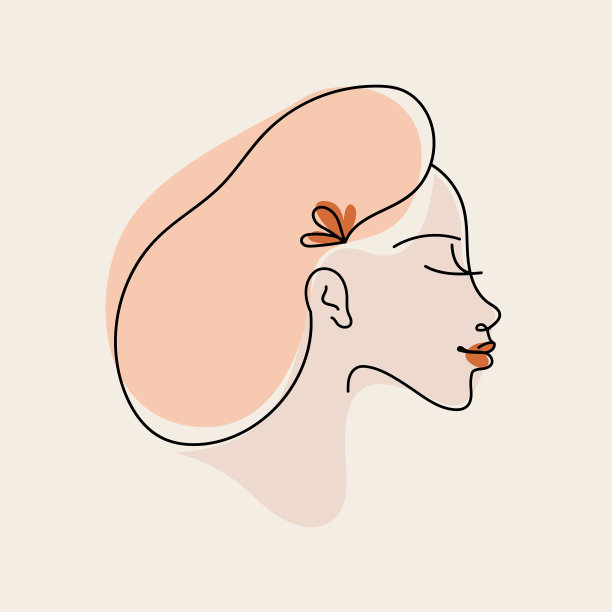 线条艺术美女侧面脸。美容院、水疗中心标志设计。图片下载