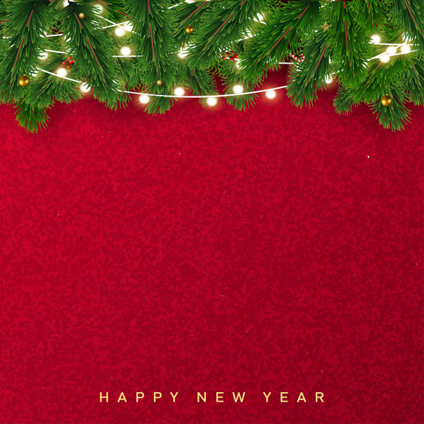 圣诞快乐，新年卡片，挂着花环和杉树树枝。向量图片下载