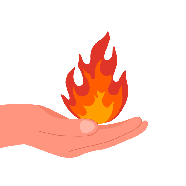 手握火在白色背景上的平面设计。图片下载