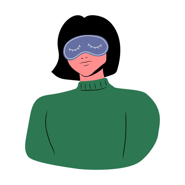 戴着睡眠面具的女人插画。雌性在休息和打盹。健康的睡眠。图片下载