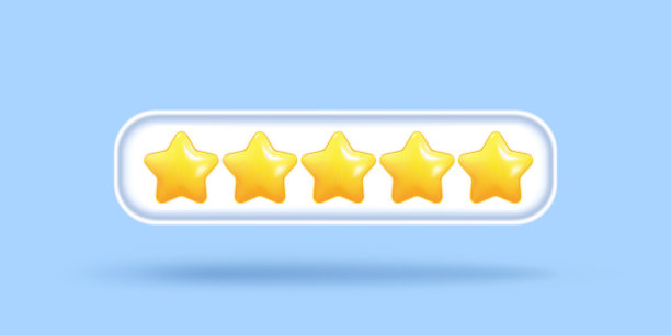 3d泡泡评分五星最佳优质服务满意度评分。3d 5星质量客户评价反馈概念，产品评审。3d 5星矢量渲染插图图片下载