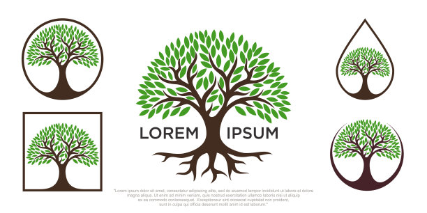 树根的树标志插图。树的矢量剪影。图片下载