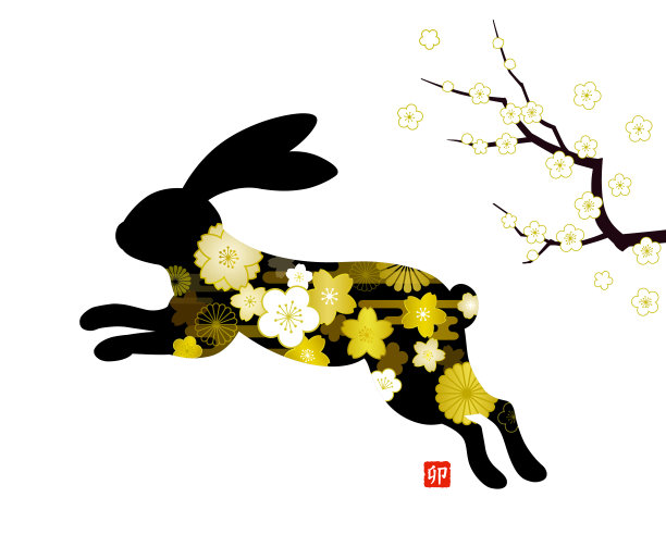 贺年卡材质以兔子、传统图案和梅花为主图片下载