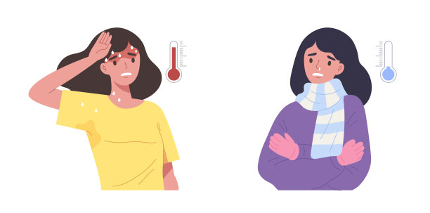 在白色背景上，年轻的雌性将冷热温度隔离开来。图片下载