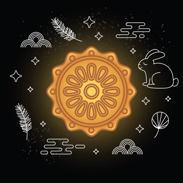中秋节中秋节。月圆，月饼圆，兔圆。可爱的兔子中秋节设计素材图片