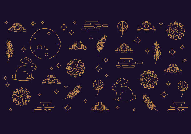 中秋节中秋节。月圆，月饼圆，兔圆。可爱的兔子中秋节设计图片下载