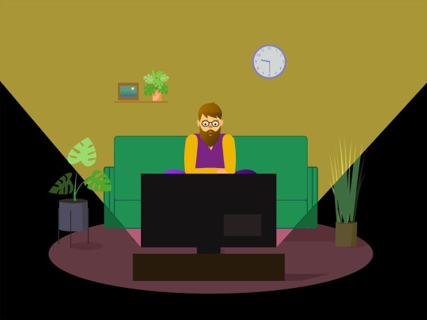 矢量图形。一个男人惊恐地看着电视。世界概念中发生的新闻或事件。图片下载