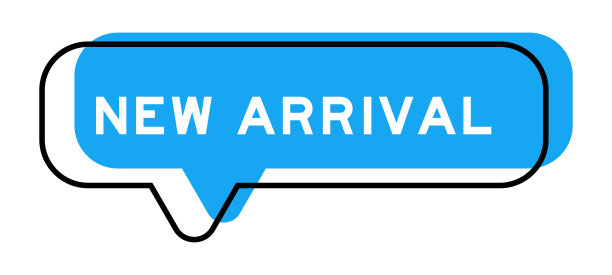 演讲横幅和蓝色阴影与字新到达在白色背景图片下载