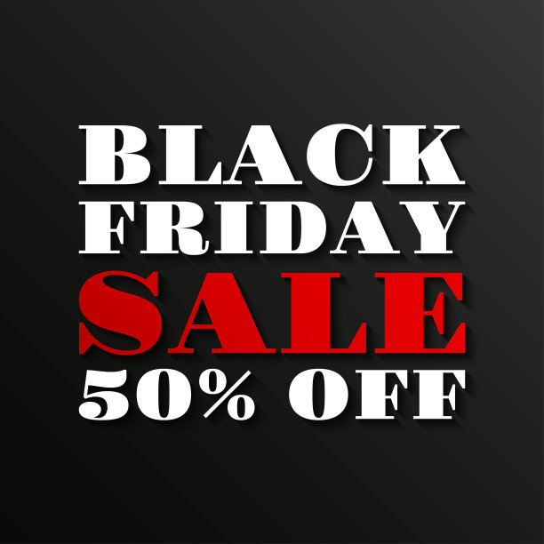 黑色星期五的促销横幅或海报。五折优惠。折扣，促销排版模板。传单，标签，广告，业务或促销卡设计元素。矢量插图。图片下载