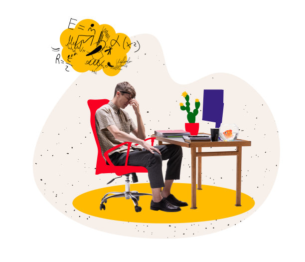 年轻人坐在家里，在电脑前工作。色彩鲜艳的极简主义。商业、学习、教育、青年、远程办公的概念图片下载