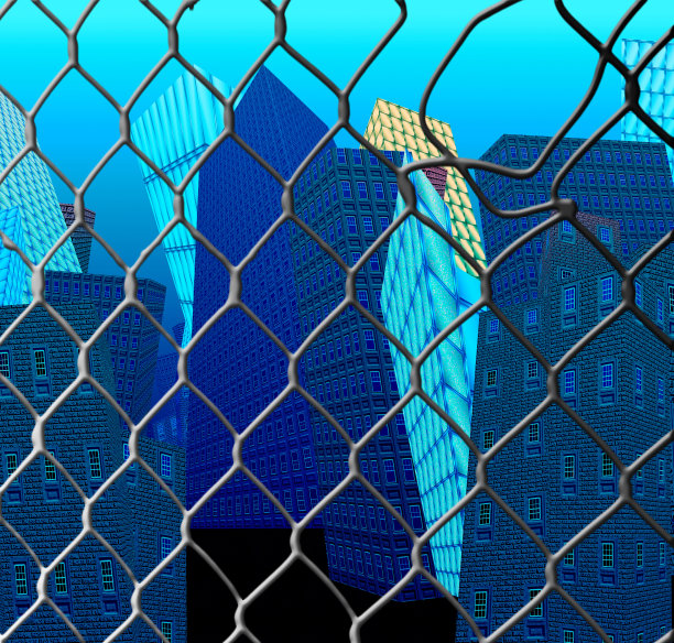 金属栅栏后面五颜六色的房子图片下载