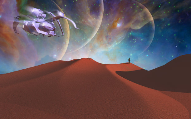 外星红色星球上的宇宙飞船图片下载