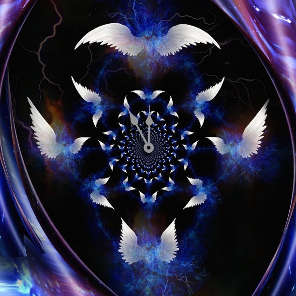 白色的翅膀和时钟指针图片下载