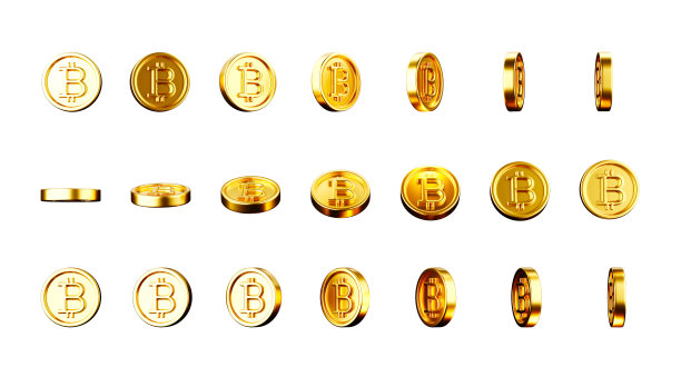 黄金比特币在不同的旋转视图集合图片下载