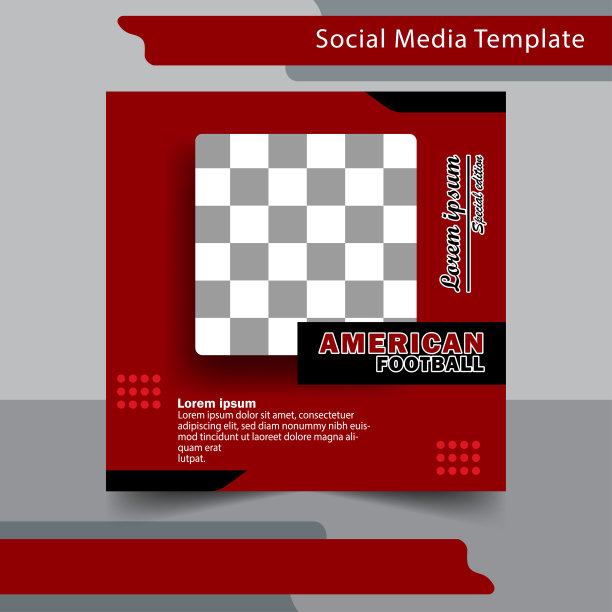 社交媒体。红色的颜色。封面设计布局空间为照片背景。简单的设计可编辑。适合在美式橄榄球社交媒体上发帖。设计模板向量图片下载