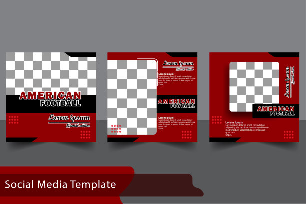 社交媒体帖子集合。红色的颜色。封面设计布局空间为照片背景。简单的设计可编辑。适合在美式橄榄球社交媒体上发帖。设计模板向量图片下载