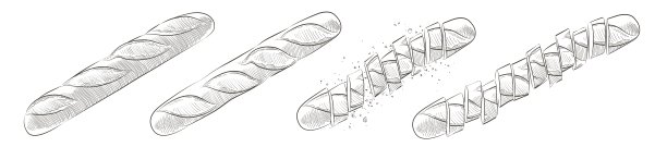 法国面包面包。长面包。黑麦全谷物烤面包。矢量素描写实线复古插图。图片下载