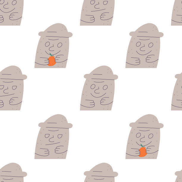 济州岛石雕石岸，无缝图案-平坦矢量插图在白色背景。图片下载