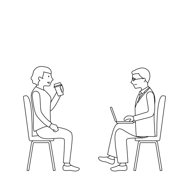 商人和女商人在办公室咖啡馆聊天的插图(白色背景，矢量，剪辑)图片下载