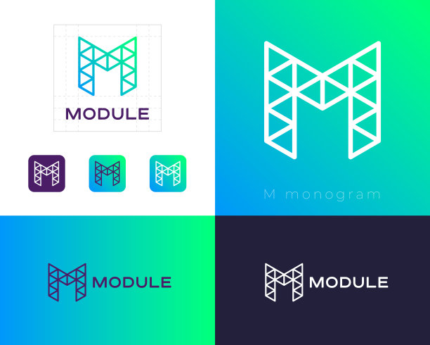 字母组合。模块的象征。字母M像建筑模块。马赛克图标。身份，企业风格，应用程序按钮设置。图片下载