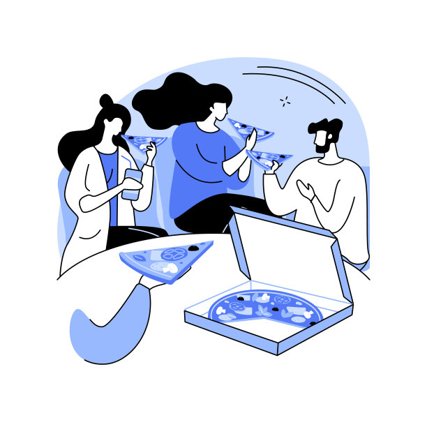 披萨党孤立的卡通矢量插图。图片下载
