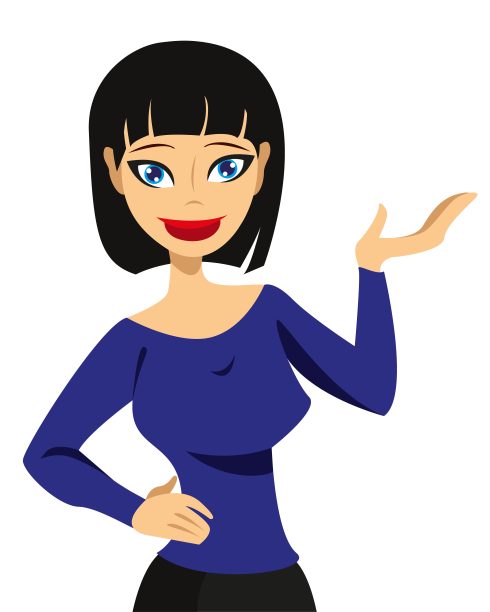 风格化的女孩用她的手展示一些东西。矢量图图片下载