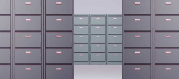 办公柜和文件数据档案存储文件夹，用于企业管理概念平面矢量插图。图片下载